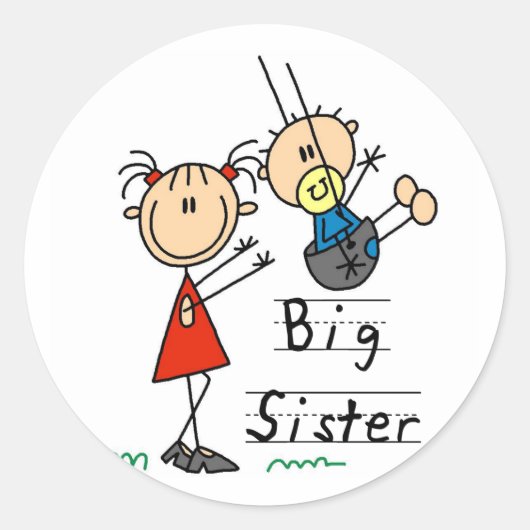 Big Sister Little Brother T-shirts en cadeautjes Ronde Sticker (Voorkant)
