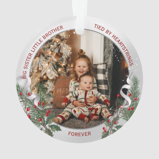 Big Sister Little Brother Warm Quotes Silver Lijst Ornament (achterkant)