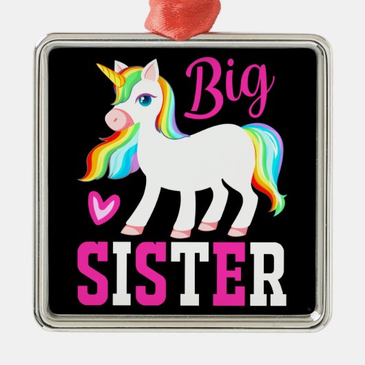 Big Sister Magical Unicorn w. Rainbow Mane & Tail Metalen Ornament (Voorkant)