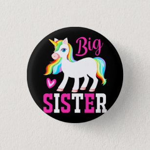Big Sister Magical Unicorn w. Rainbow Mane & Tail Ronde Button 3,2 Cm