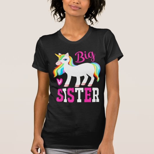 Big Sister Magical Unicorn w. Rainbow Mane & Tail T-shirt (Voorkant)