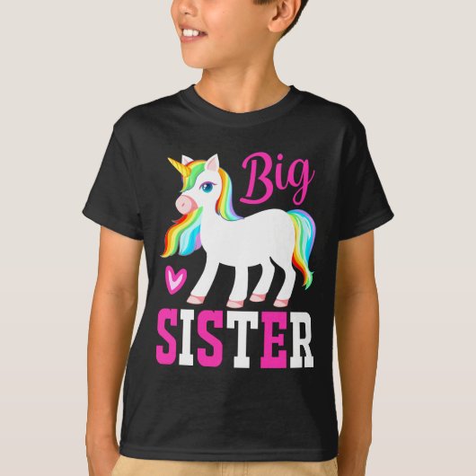 Big Sister Magical Unicorn w. Rainbow Mane & Tail T-shirt (Voorkant)