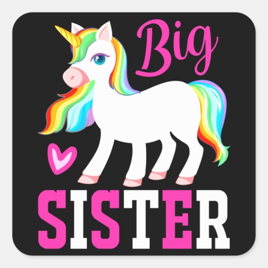 Big Sister Magical Unicorn w. Rainbow Mane & Tail Vierkante Sticker (Voorkant)