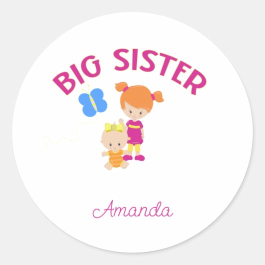 Big Sister met Baby Zuster Aangepast Ronde Sticker (Voorkant)