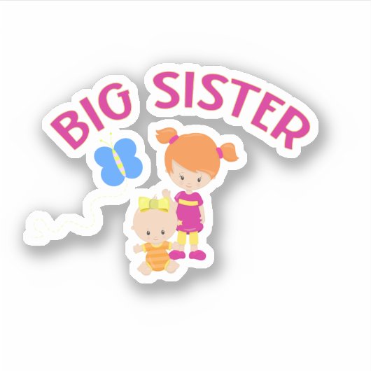 Big Sister met Baby zuster Custom-Cut Sticker (Voorkant)