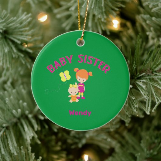 Big Sister met Baby Zuster Naam Jaar Aangepast Keramisch Ornament (Boom)