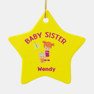 Big Sister met Baby Zuster Naam Jaar Star Keramisch Ornament
