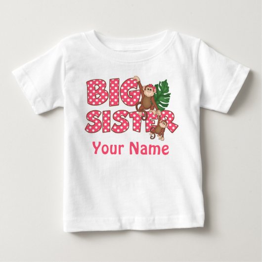 Big Sister Monkey Pink Gepersonaliseerd Shirt (Voorkant)