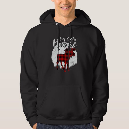 Big Sister Moose Red Plaid Buffalo Matching Family Hoodie (Voorkant)