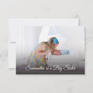 Big Sister New Baby Photo Birth Announding Kaart