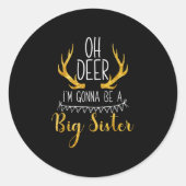 Big Sister Oh Deer Baby Announcement Cute Style  Ronde Sticker (Voorkant)