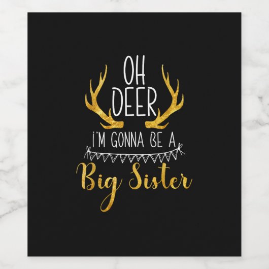Big Sister Oh Deer Baby Announcement Cute Style Wijn Etiket (Enkel label)