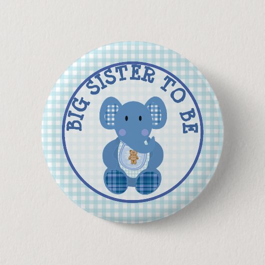 Big Sister om Baby shower te zijn Blauwe Elephant Ronde Button 5,7 Cm (Voorkant)