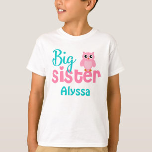 Big Sister Owl Pink Blauwgroen, aangepast shirt