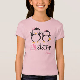 Big Sister Penguin Gepersonaliseerd Roze Shirt