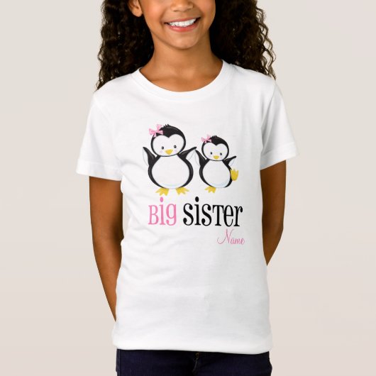Big Sister Penguin Gepersonaliseerd Roze Shirt (Voorkant)