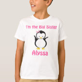 Big Sister Penguin Pink - Blauwgroen, aangepast sh T-shirt (Voorkant)