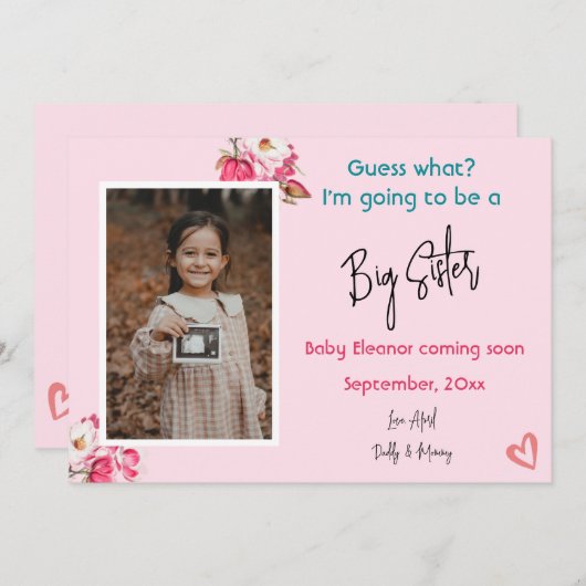 Big Sister Photo zwangerschap aankondiging (Voorkant / Achterkant)