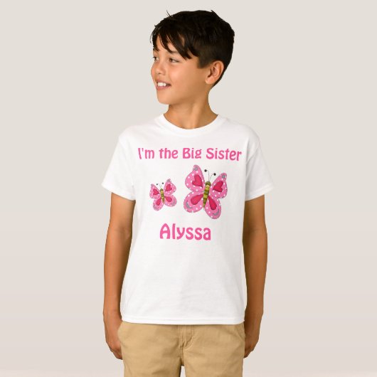 Big Sister Pink Butterfly Aangepast shirt (Voorkant volledig)