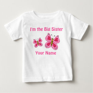 Big Sister Pink Butterfly gepersonaliseerd T-Shirt