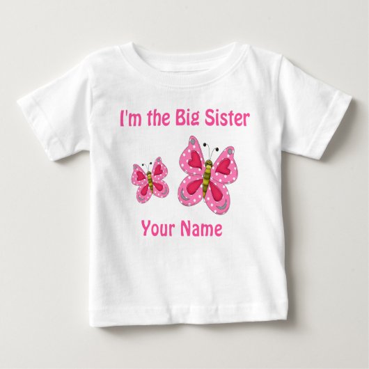 Big Sister Pink Butterfly gepersonaliseerd T-Shirt (Voorkant)