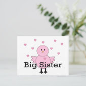 Big Sister Pink Chick & Hearts Briefkaart (Staand voorkant)
