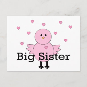 Big Sister Pink Chick & Hearts Briefkaart