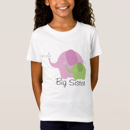 Big Sister Pink en Green Elephant Girls T-shirt (Voorkant)