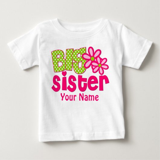 Big Sister Pink Green gepersonaliseerd T-Shirt (Voorkant)