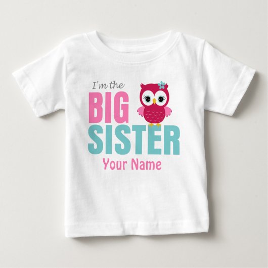 Big Sister Pink Owl gepersonaliseerd T-Shirt (Voorkant)