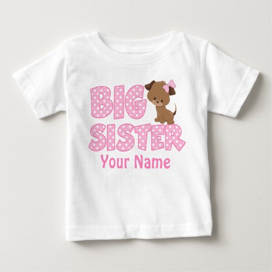 Big Sister Pink Puppy Gepersonaliseerd T-Shirt (Voorkant)