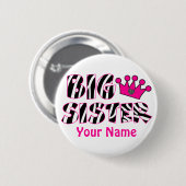 Big Sister Princess Zebra Print Button (Voorkant /achterkant)