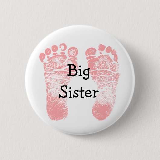"Big Sister" Roze Voetafdrukken Witte en Roze Butt Ronde Button 5,7 Cm (Voorkant)
