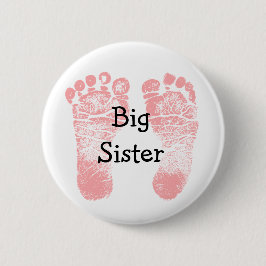 "Big Sister" Roze Voetafdrukken Witte en Roze Butt Ronde Button 5,7 Cm