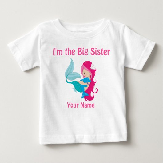 Big Sister Roze Zeemeermin Gepersonaliseerd Shirt (Voorkant)