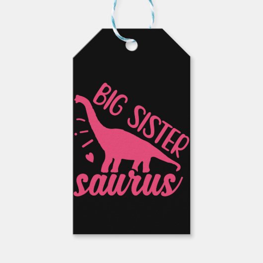 Big Sister Saurus in roze Cadeaulabel (Voorkant)