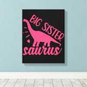 Big Sister Saurus in roze Canvas Afdruk (Insitu (Houten vloer))