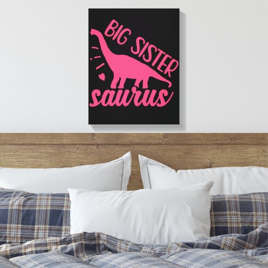 Big Sister Saurus in roze Canvas Afdruk (Insitu (Slaapkamer))