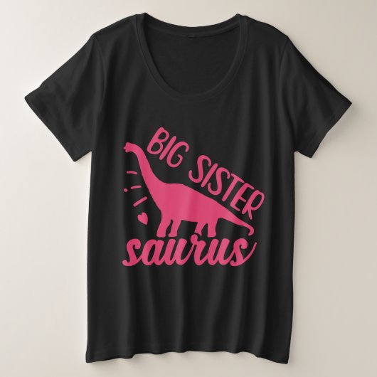 Big Sister Saurus in roze Grote Maat T-shirt (Design voorkant)