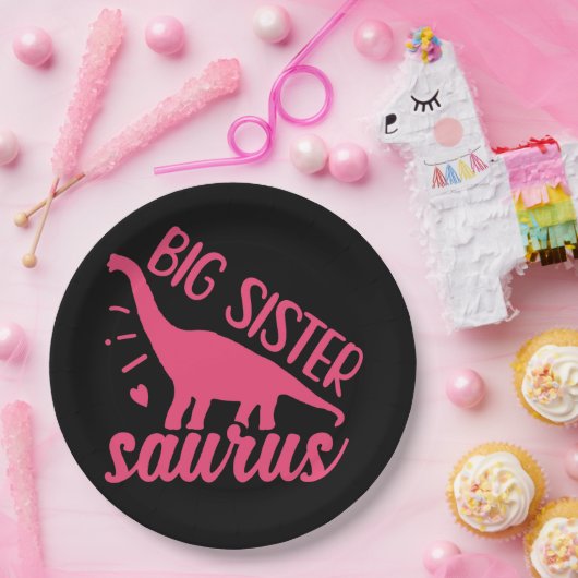 Big Sister Saurus in roze Papieren Bordje (Feest)