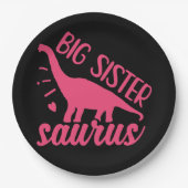 Big Sister Saurus in roze Papieren Bordje (Voorkant)