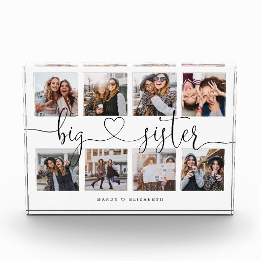 Big Sister Script Gift for Sister Photo Collage Fotoblokken (Voorkant)