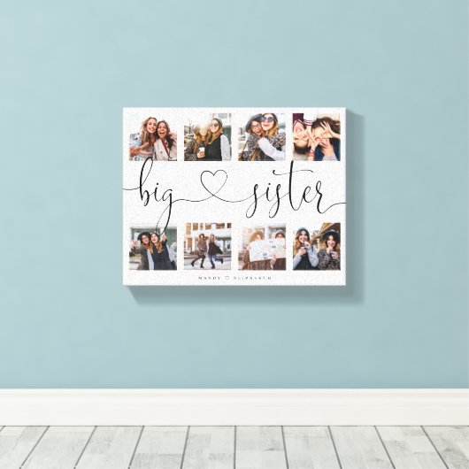 Big Sister Script | Gift for Sisters Photo Collage Canvas Afdruk (Insitu (Houten vloer))