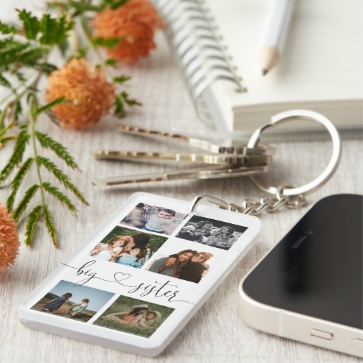 Big Sister Script Gift voor Sister Photo Collage Sleutelhanger (Voorkant Rechts)