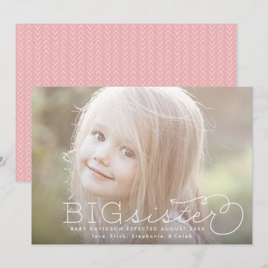 Big Sister Sibling Foto Zwangerschap Aankondiging (Voorkant / Achterkant)