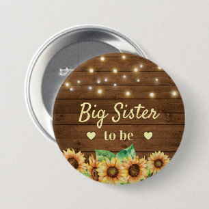 Big Sister Sis om Rustic Sunflower Baby shower te Ronde Button 7,6 Cm
