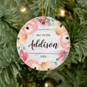Big Sister Specialized Rustic Pink Floral Wreater Keramisch Ornament