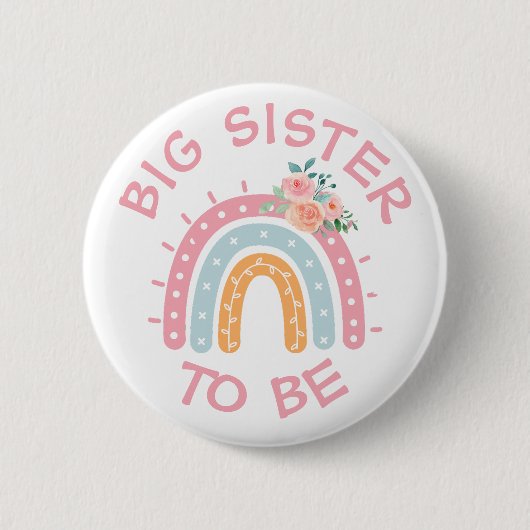 Big Sister to be Baby shower Button Regenboog them (Voorkant)