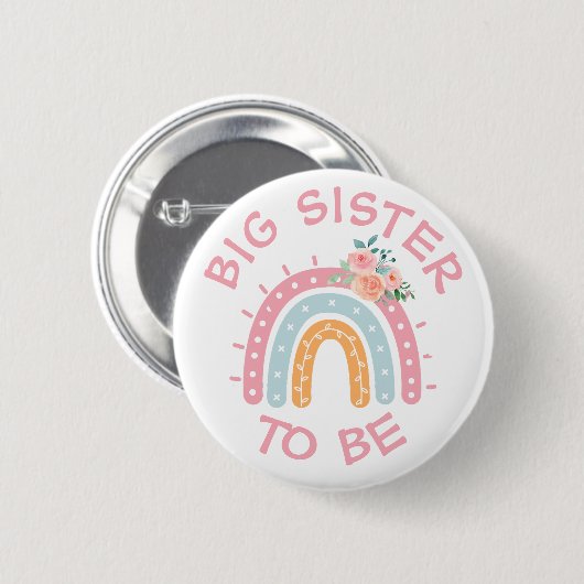 Big Sister to be Baby shower Button Regenboog them (Voorkant /achterkant)