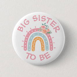 Big Sister to be Baby shower Button Regenboog them